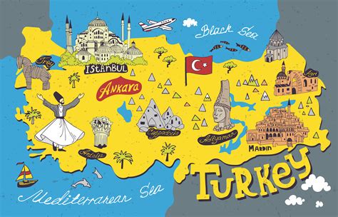 Türkiye Turistik Simgeler Haritası 3 Boyutlu Duvar Kağıdı