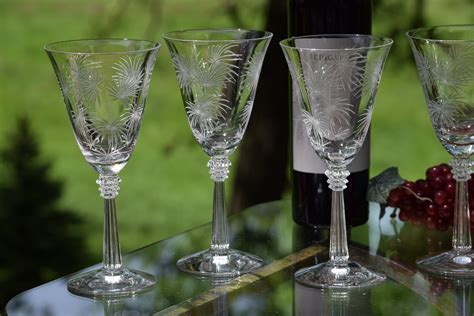 4 vintage etched crystal wine glasses set of 4 fostoria lido circa 1937 tall etched crystal