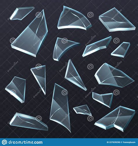 Broken Glass Shards Realistic Transparent Different Shapes Pieces 3d