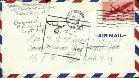 1945 Air Mail Cover Pointing Finger Return To Sender Recipient Deceased