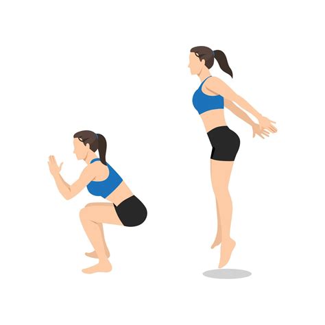 Woman Doing Jump Squat Exercise Flat Vector Illustration Isolated On