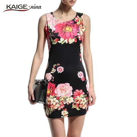 Kaigenina New Fashion Hot Sale Women Summer Dress Round Neck Sleeveless Sexy Tight Vest Print