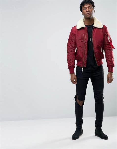 Alpha Industries Bomber Jacket With Shearling Collar In Slim Fit
