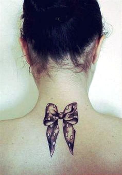 The combination of thick black colors and the floral laces creates such a feminine look. 61 Attractive Bow Tattoos On Neck