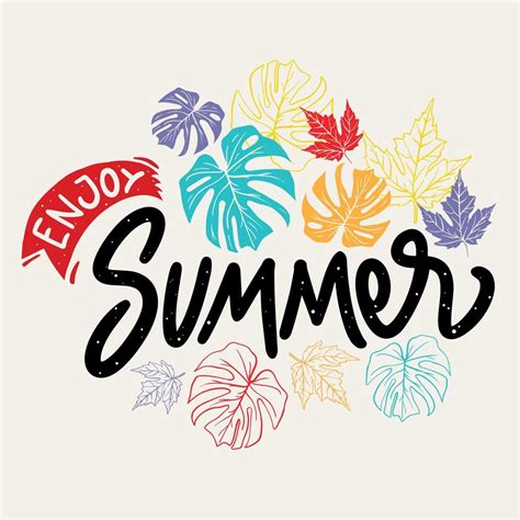 Enjoy Summer Lettering With Leaves Illustration 1040641 Vector Art At