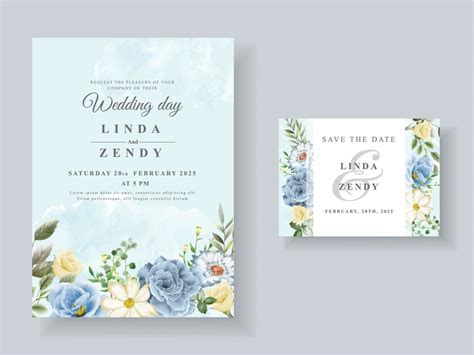 Beautiful Blue Flowers Wedding Invitation Card Template 6641607 Vector