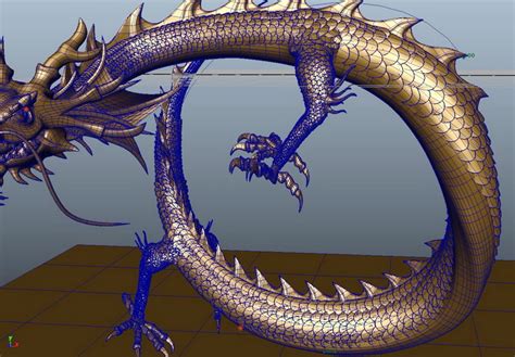 Golden Chinese Dragon 3d Model Maya Files Free Download Modeling