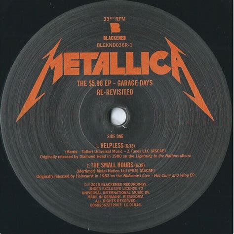 The 598 Ep Garage Days Re Revisited De Metallica 33t Chez Blancamusic Ref122018404