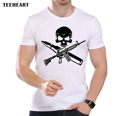 Teeheart Mens Skeleton Gun Bullet Design T Shirt Cool Tops Short