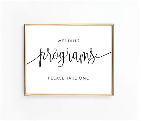 Wedding Programs Please Take One Printable Sign Wedding Etsy Uk