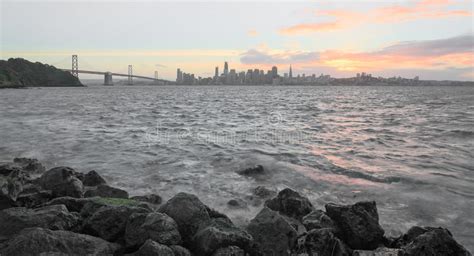 San Francisco Waterfront Sunset From Treasure Island Stock Photo
