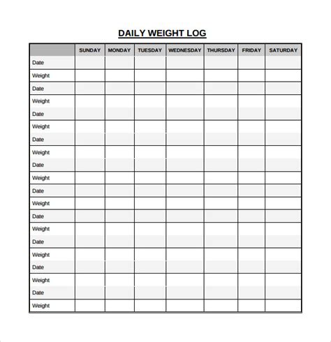 Free Printable Daily Weight Log Printable Templates