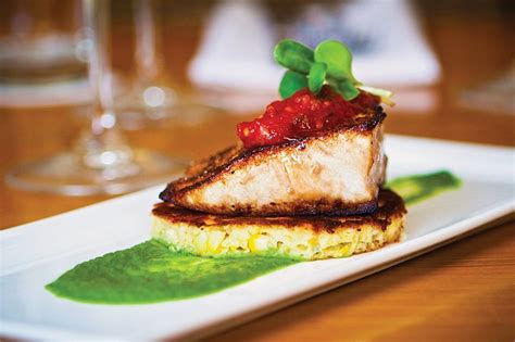 Pan Seared Gulf Amberjack With Griddle Cake Basil Jalapeño Purée And To