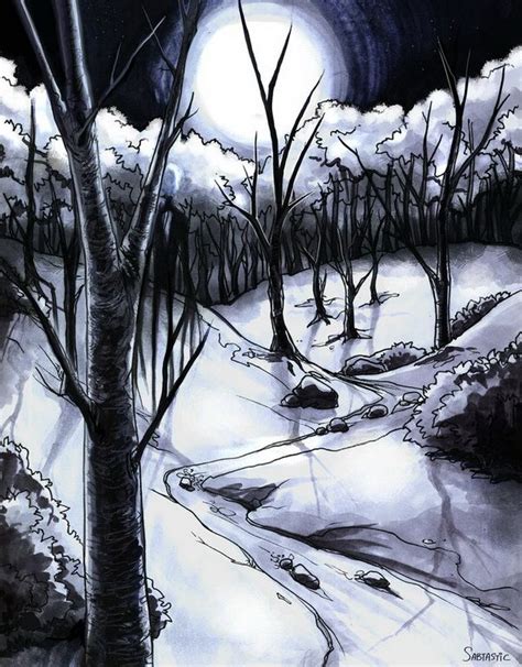 10 Beautiful Tree Drawings For Inspiration Hative Snowy Forest Tree
