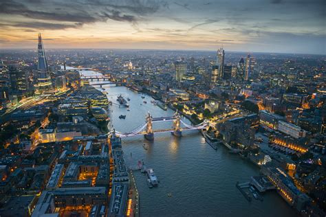 Aerial View Of Tower Bridge And The River Thames At Night London