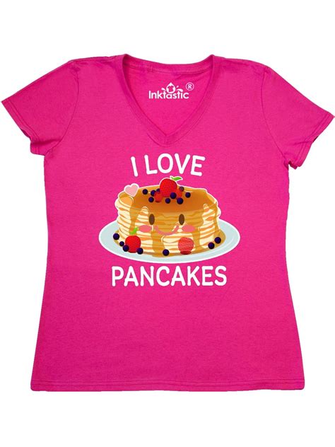 Inktastic I Love Pancakes With Cute Stack Of Pancakes Women S V Neck T Shirt