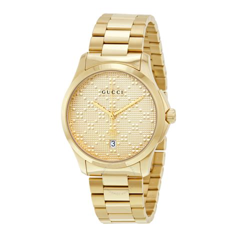 Gucci G Timeless Yellow Gold Diamond Pattern Dial Quartz Unisex Watch
