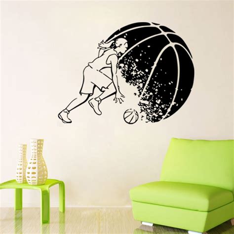 Female Player Basketball Wall Sticker Removable Vinyl Wall Decals Mural