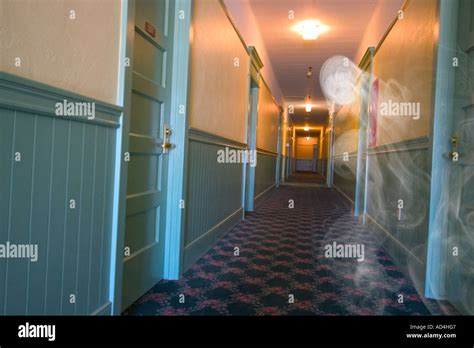 Ghost Ectoplasm Mist In Haunted Hotel Hallway Stock Photo Alamy