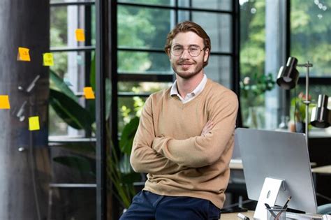 Premium Photo Portrait Of Successful Smiling Man Inside Office Blond