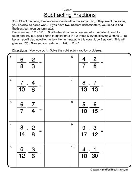 Add And Subtract Unlike Fractions Worksheet Worksheets For Kindergarten
