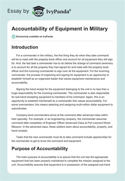 Accountability Of Equipment In Military 3300 Words Essay Example