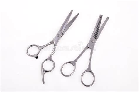 Two Scissors Hairdressing Scissors And Hairbrushes Stock Photo Image