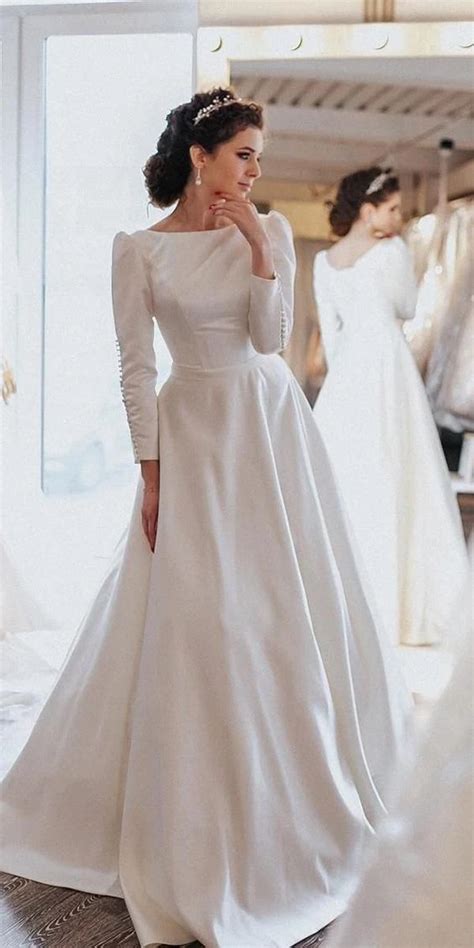 Simple Vintage Modest Long Sleeve Wedding Dress With Images Wedding