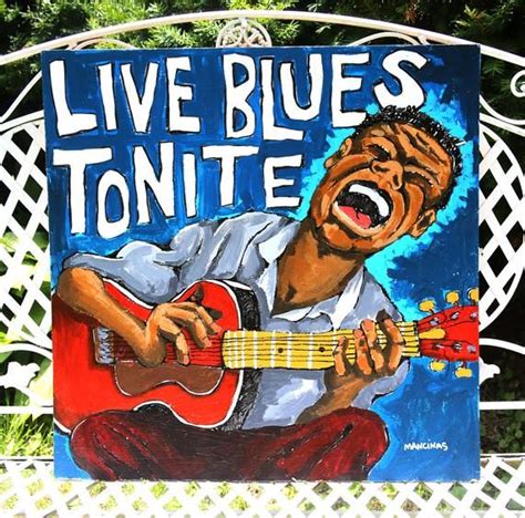 Live Blues Tonight Mixed Media Original Oil Painting On Board Blues