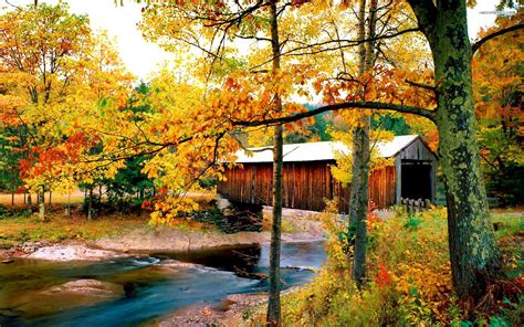 Fall Covered Bridge Autumn Desktop Wallpaper