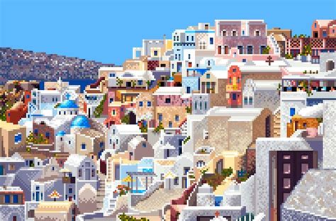 Pixel Santorini Art By Nastya Yu And Mykola Dosenko Santorini Greece