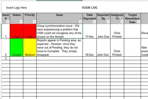 Provide A Project Issue Log In Excel By Weller34