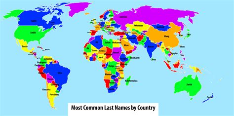 Most Common Last Names By Country World Map Oc