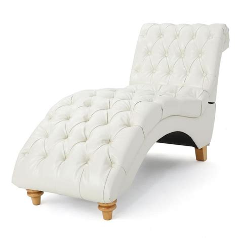 Noble House Ivory Tufted Pu Leather Curved Chaise Lounge 11685 The Home Depot In 2020 Tufted