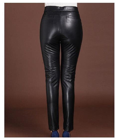 Womens Leather Pants High Waist Vintage Sheepskin Plus Size Streetwear