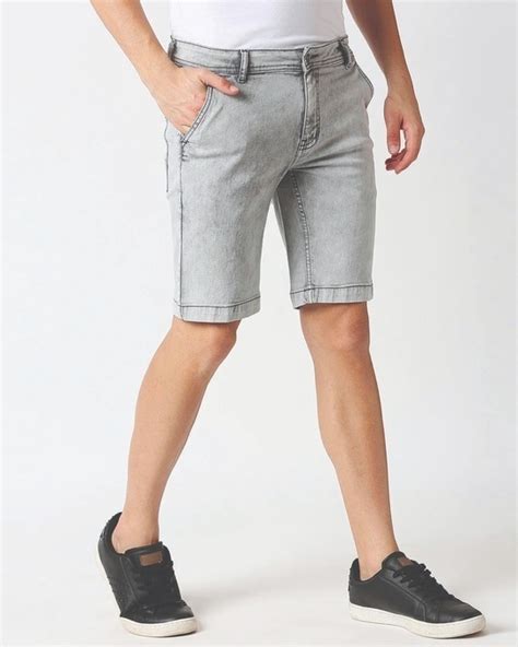 Buy Mens Grey Slim Fit Faded Denim Shorts For Men Grey Online At Bewakoof