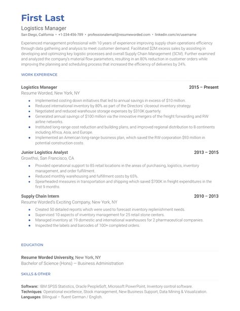 8 Logistics Resume Examples for 2024 | Resume Worded