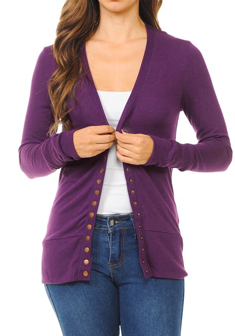 Clothingave Clothingave Womens Long Sleeve Snap Button Sweater Cardigan W Ribbed Details 3x