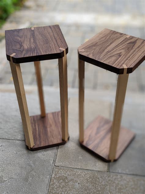 A Pair Of Audio Speaker Stands 20 Walnut Top With Ash Or Maple Legs