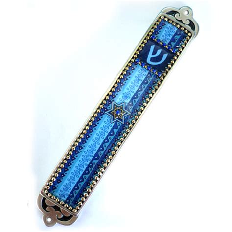 Acrylic Mezuzah Decorated With Stainless Steel Cutout And Swarovski