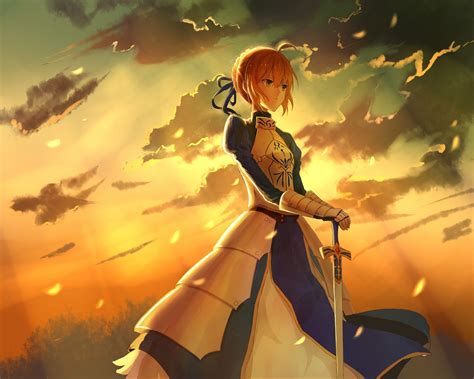 Anime Fate Series Saber Sunset Sword Wallpapers Hd Desktop And