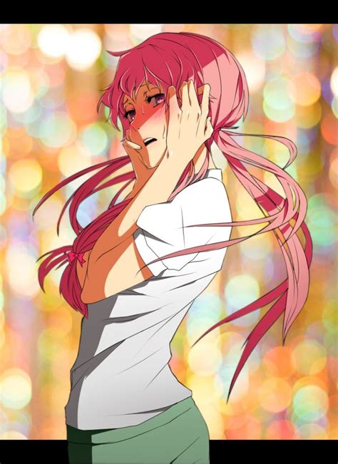 An Anime Character With Pink Hair And Green Pants Holding Her Hands Up