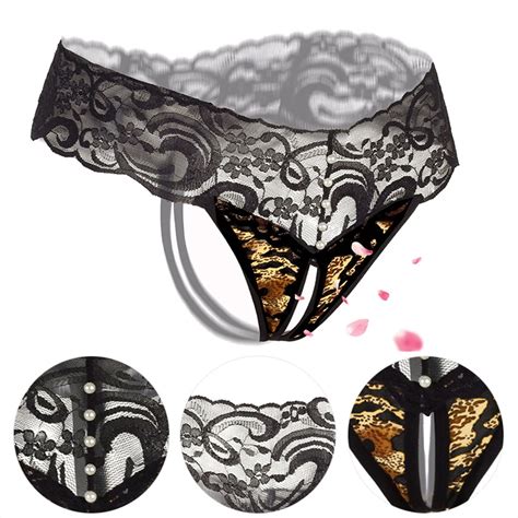 Womens Sexy Leopard Print Open Crotch Thongs Briefs G String Lace