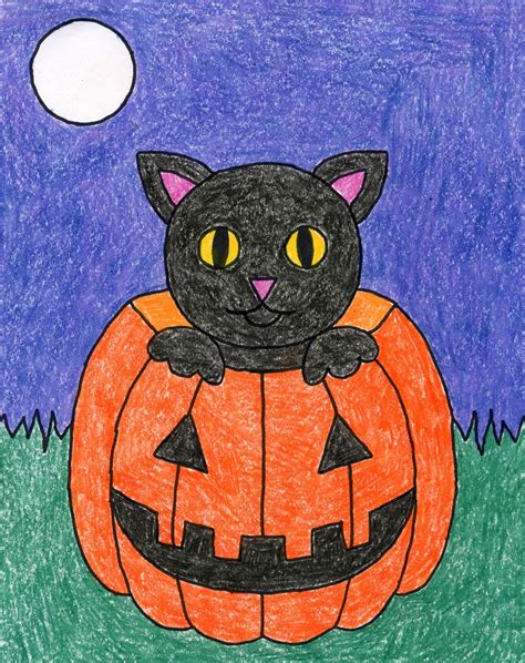 How To Draw A Halloween Cat Tutorial Video And Cat Coloring Page