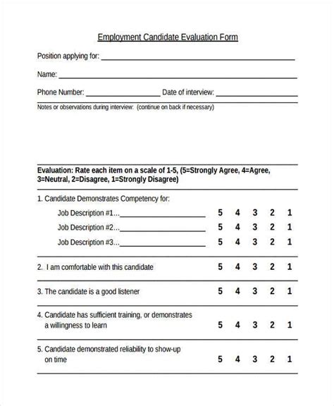Free 10 Sample Candidate Evaluation Forms In Pdf Ms Word Excel