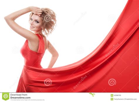 Beautiful Young Woman In Red Long Dress Stock Photo Image Of Happy