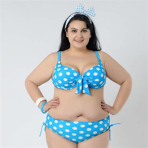 2016 Beautiful Hot Sexy Plus Size Round Dot Swimwear For Fat Women 2xl