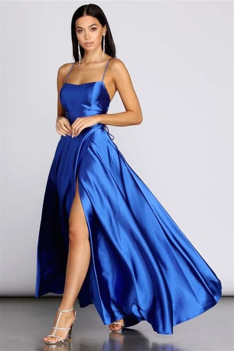 Windsor Anne Formal Lattice Satin Dress In Royal Blue Size Xs