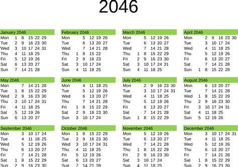 Year 2046 Calendar In English 22819453 Vector Art At Vecteezy