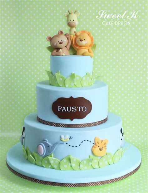 Safari Christening Cake Boy Birthday Cake Baby Shower Cakes Baby